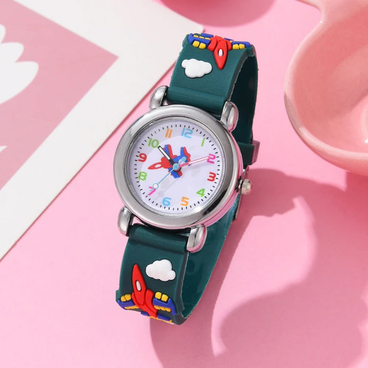 Cartoon Airplane Design Silicone Band Kid's Quartz Watch