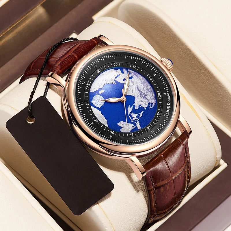 Travel-inspired Aesthetic World Map Dial Quartz Watch