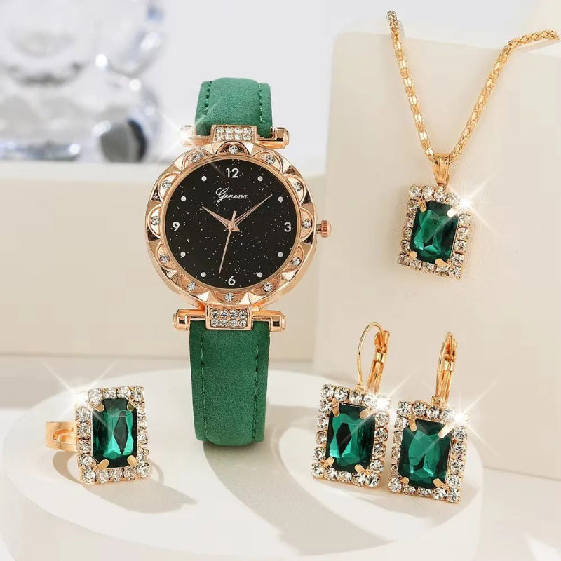 Women's Luxury Rhinestone-Decorated Quartz Watch Set