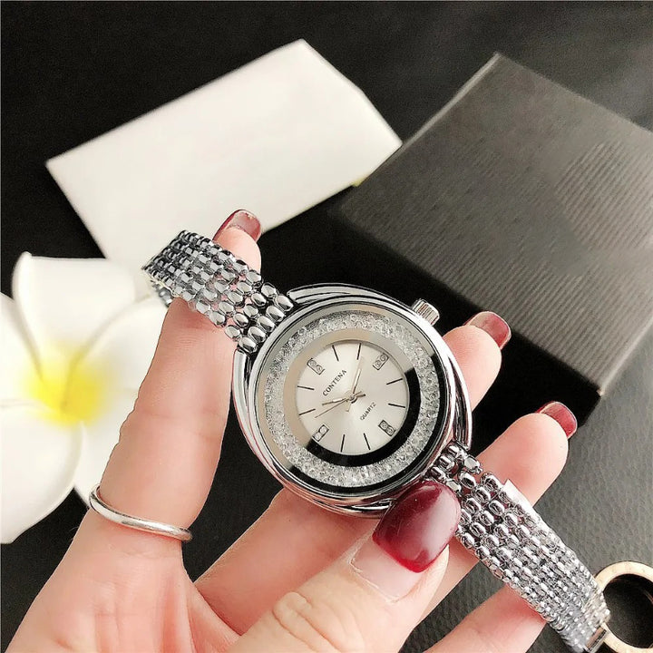 Women's Luxury Stainless Steel Rhinestone Dial Wristwatch