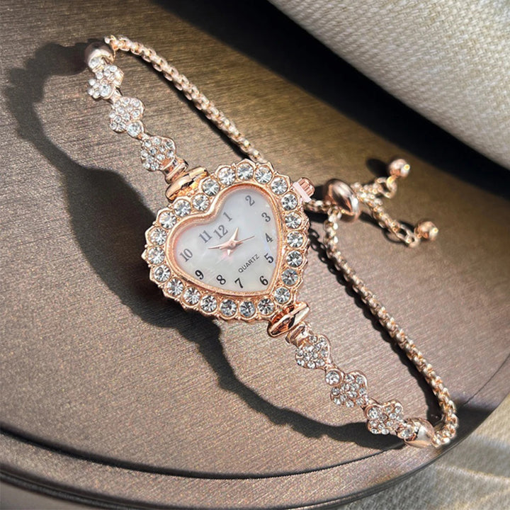 Women's Rhinestone-studded Heart-shaped Dial Fashion Jewelry Watch