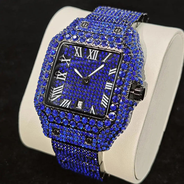 Luxurious Bling Full Rhinestone Decor Roman Numeral Quartz Watch