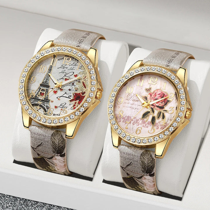 Fashionable Women's Watches with Eiffel Tower and Love-themed Motifs