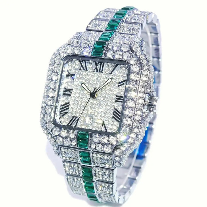 Extravagant Roman Numerals Iced Out Bling Quartz Watch