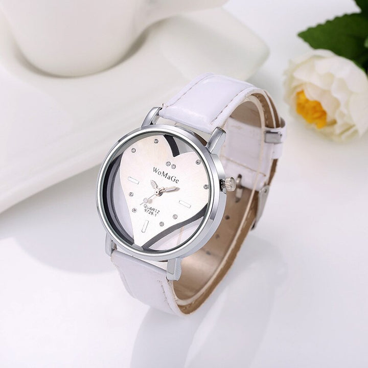 Romantic Heart Shaped Dial Display Quartz Watch for Women