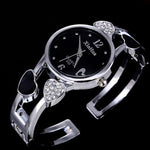 Black and White Rhinestone Hearts Bangle Bracelet Quartz Watches