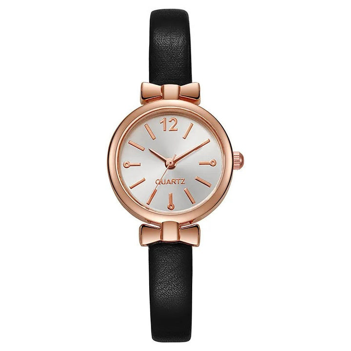 Minimalist Bowknot Case with Thin Leather Strap Quartz Watch