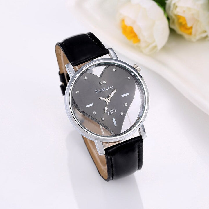 Romantic Heart Shaped Dial Display Quartz Watch for Women