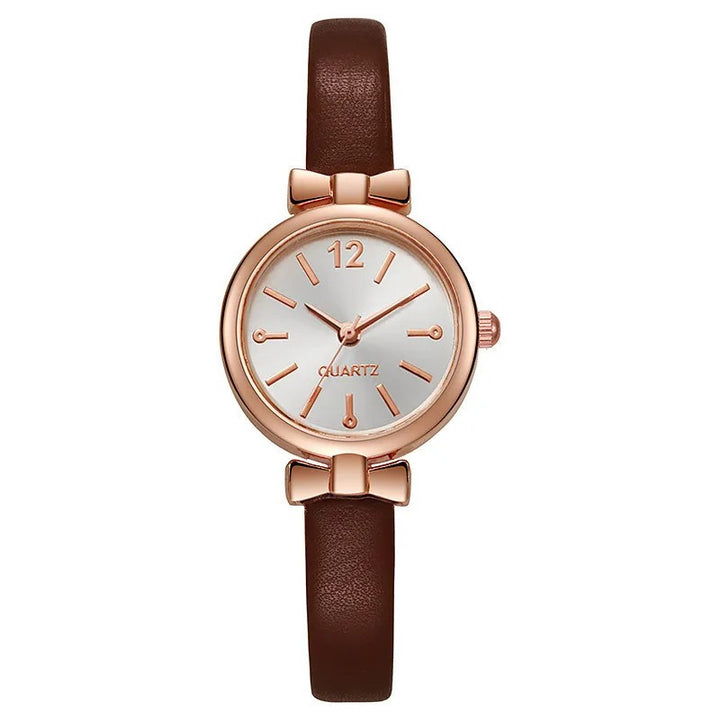 Minimalist Bowknot Case with Thin Leather Strap Quartz Watch