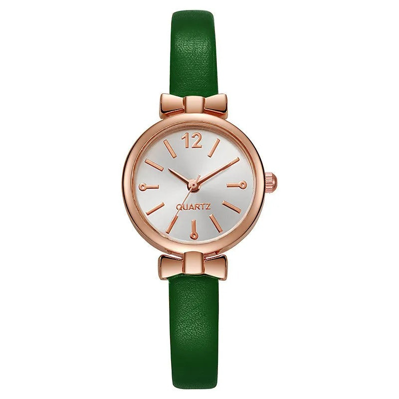 Minimalist Bowknot Case with Thin Leather Strap Quartz Watch