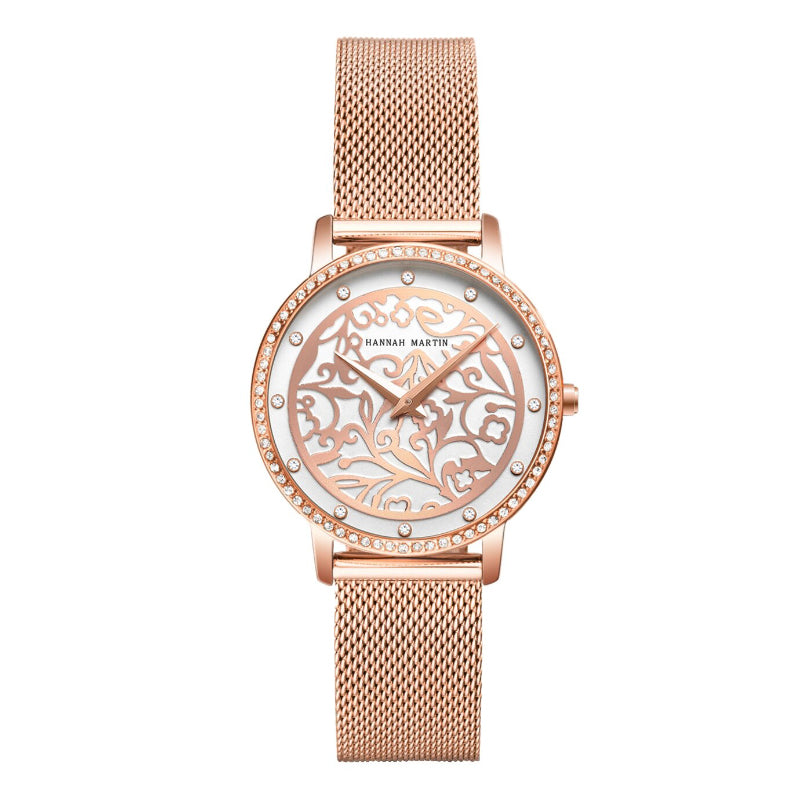 Elegant Embossed Design Dial Quartz Watch for Women