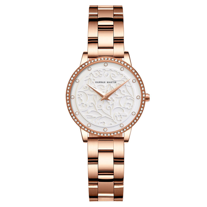 Elegant Embossed Design Dial Quartz Watch for Women