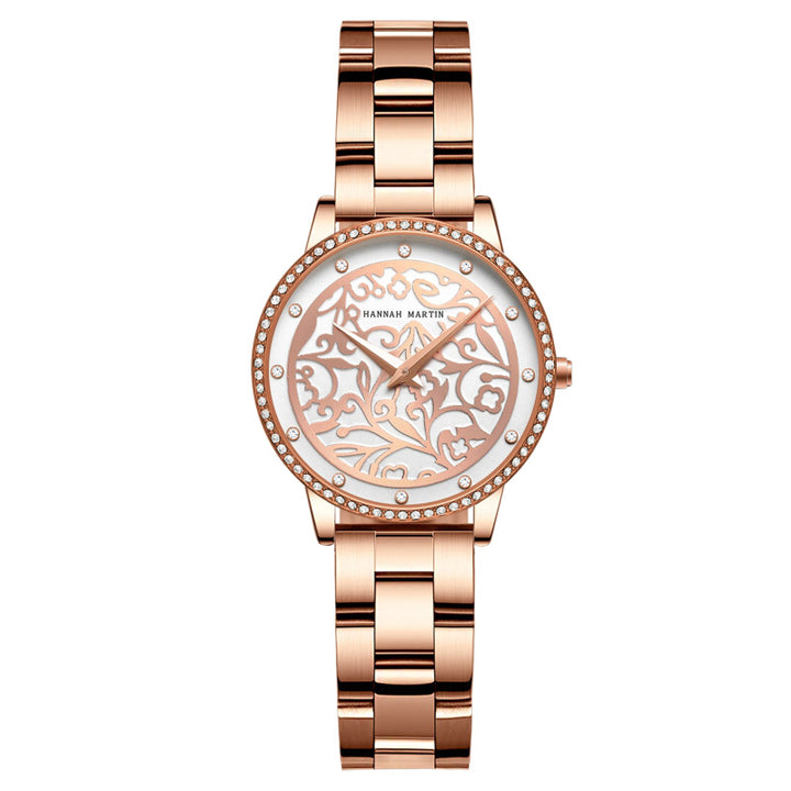 Elegant Embossed Design Dial Quartz Watch for Women