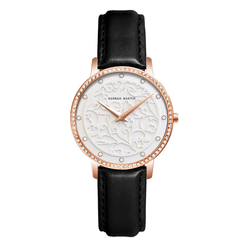 Elegant Embossed Design Dial Quartz Watch for Women