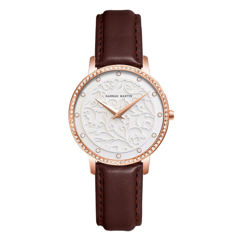 Elegant Embossed Design Dial Quartz Watch for Women