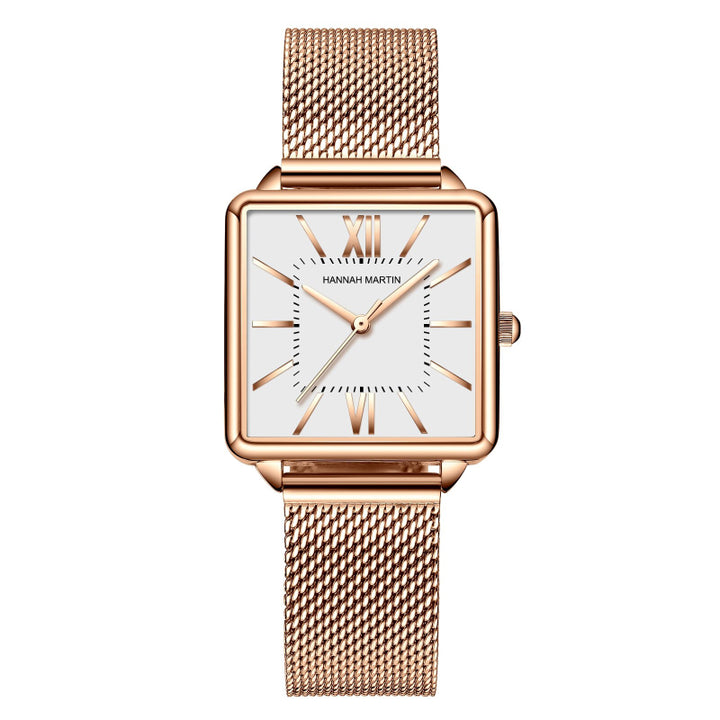 Stainless Steel Mesh Strap on Square Dial Luxury Watch for Women