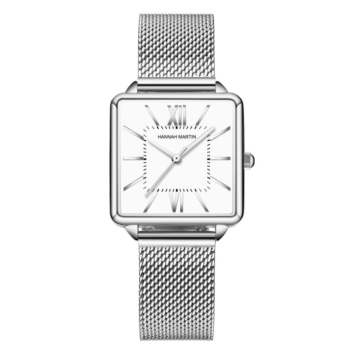 Stainless Steel Mesh Strap on Square Dial Luxury Watch for Women