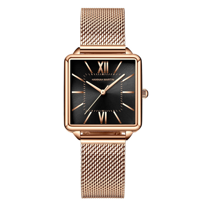 Stainless Steel Mesh Strap on Square Dial Luxury Watch for Women