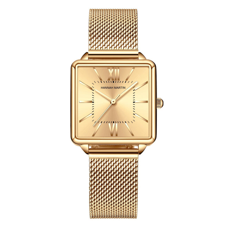 Stainless Steel Mesh Strap on Square Dial Luxury Watch for Women