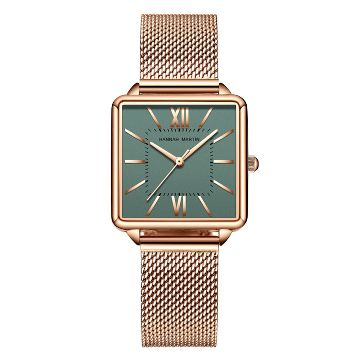 Stainless Steel Mesh Strap on Square Dial Luxury Watch for Women