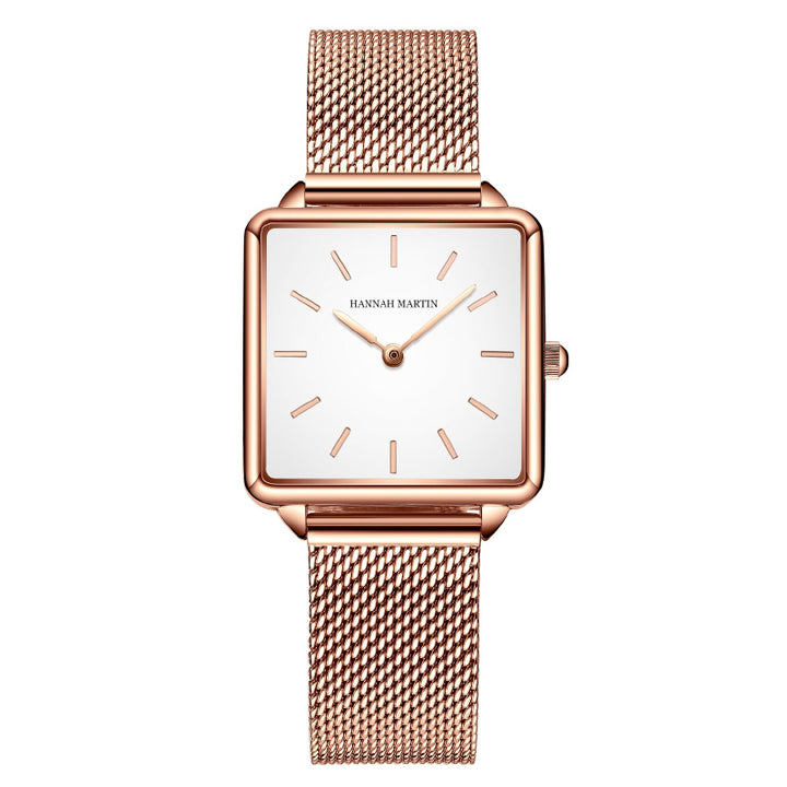 Stainless Steel Mesh Strap on Square Dial Luxury Watch for Women