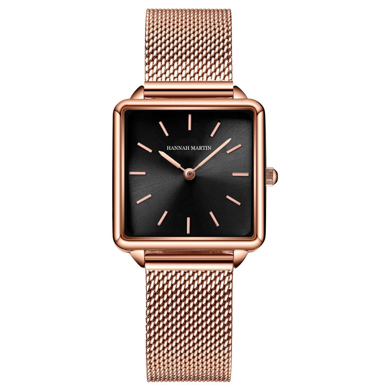 Stainless Steel Mesh Strap on Square Dial Luxury Watch for Women