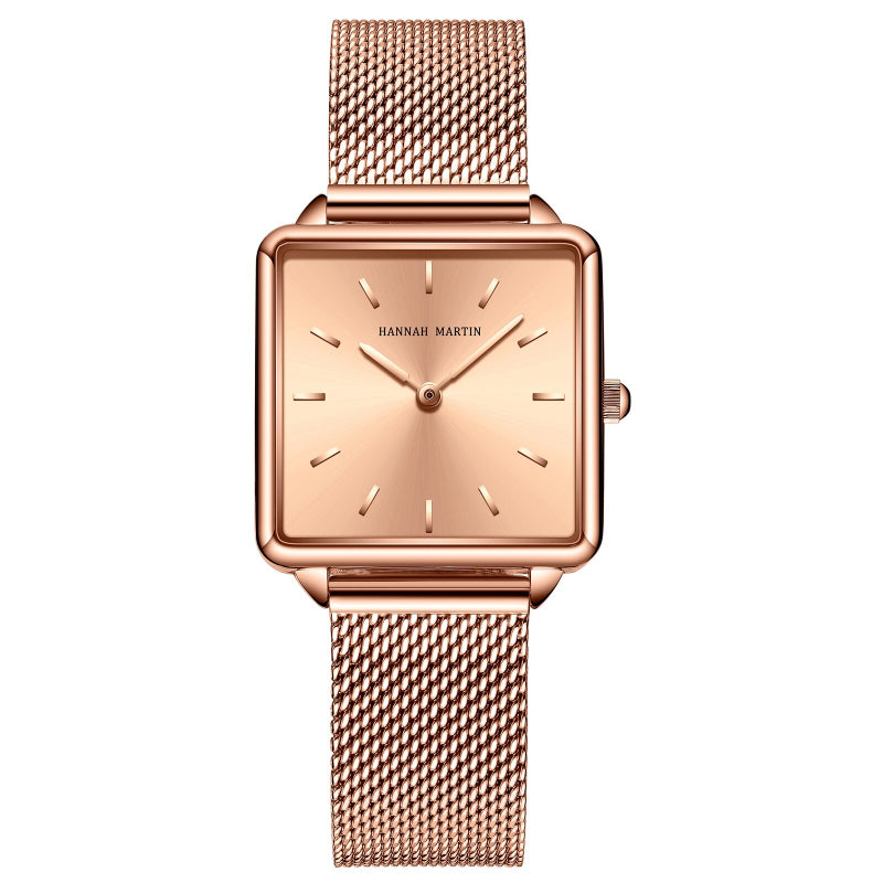 Stainless Steel Mesh Strap on Square Dial Luxury Watch for Women