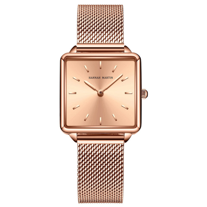 Stainless Steel Mesh Strap on Square Dial Luxury Watch for Women