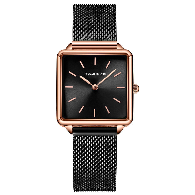 Stainless Steel Mesh Strap on Square Dial Luxury Watch for Women