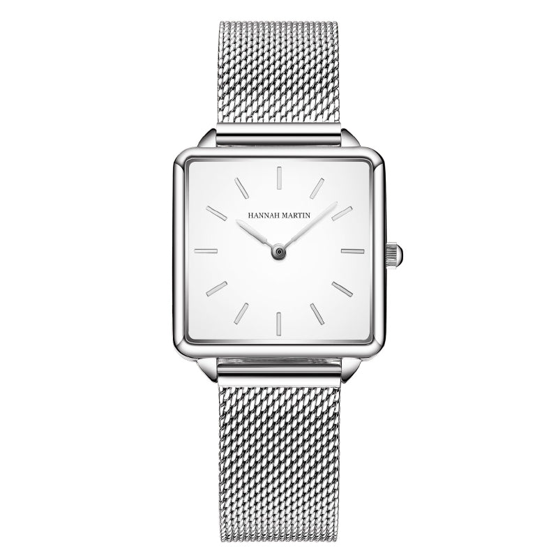 Stainless Steel Mesh Strap on Square Dial Luxury Watch for Women