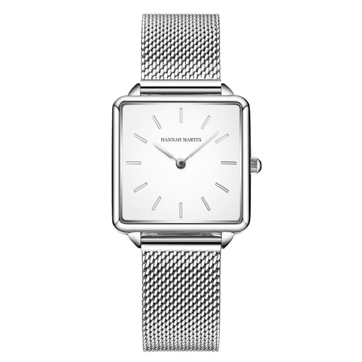 Stainless Steel Mesh Strap on Square Dial Luxury Watch for Women