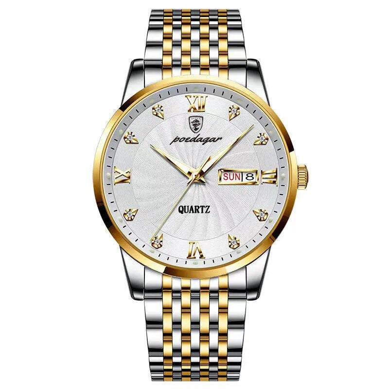 Rhinestone Inlay Dial with Stainless Steel Luminous Watch for Men