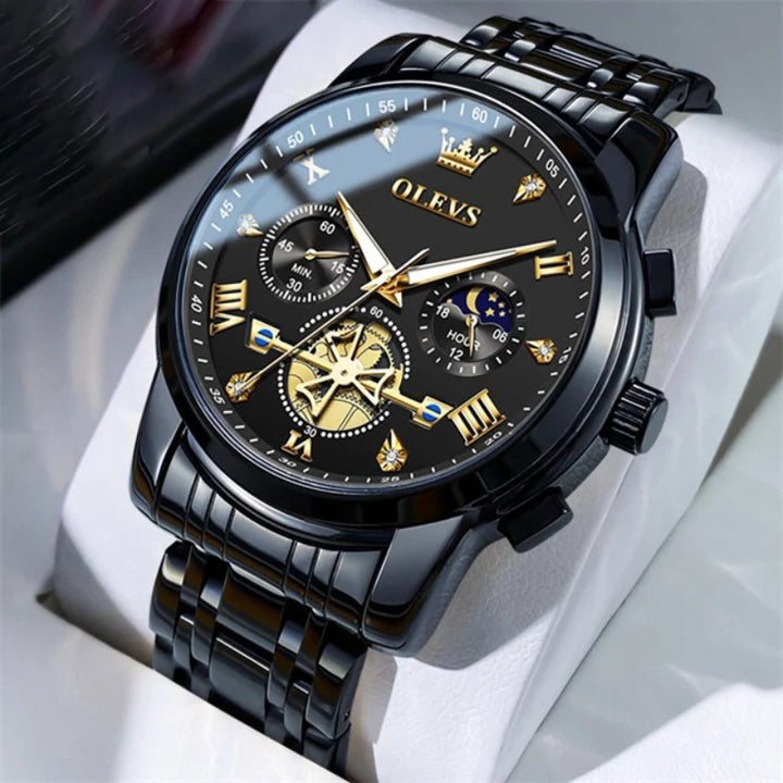 Men's Leisure Stainless Steel Moon Phase Quartz Watch