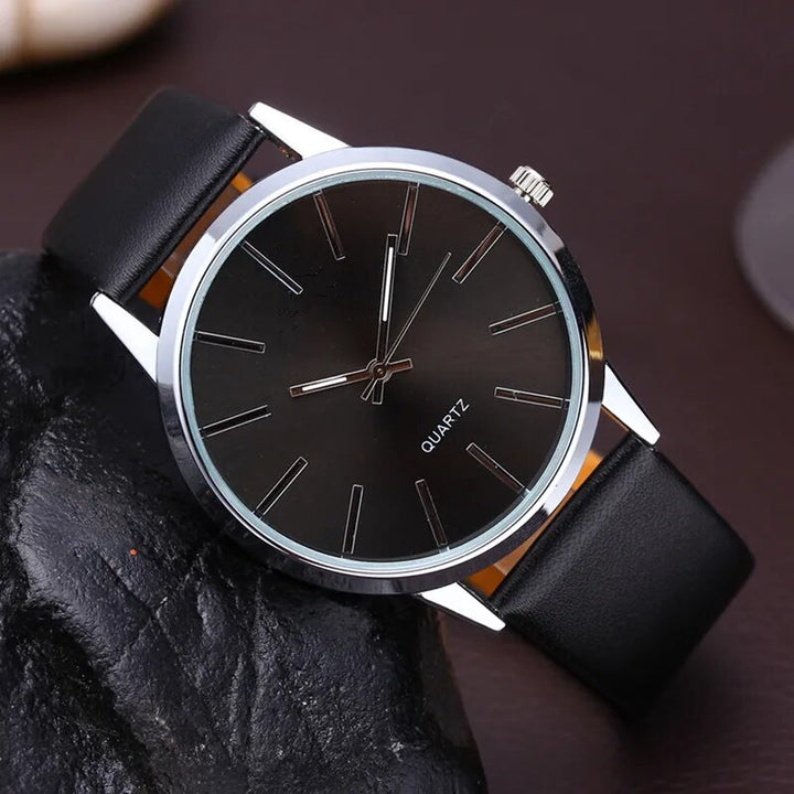 Minimalist Fashion Stick Dial with Leather Strap Quartz Watch