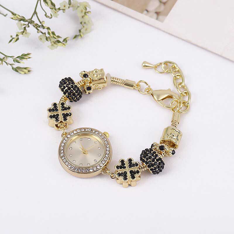 Bracelet Style Quartz Watch with Charms and Adjustable Closure