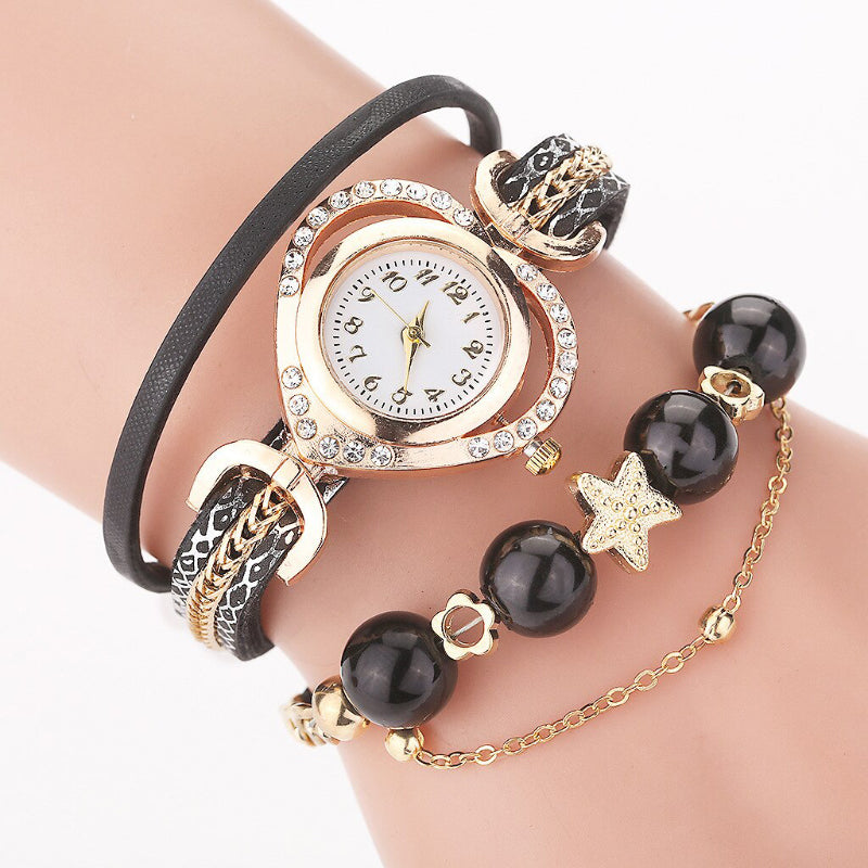 Summer Feeling Multi-layer Pearl and Charm Quartz Watch for Women