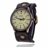 Vintage Style Large Dial with Thick Leather Strap Quartz Watches