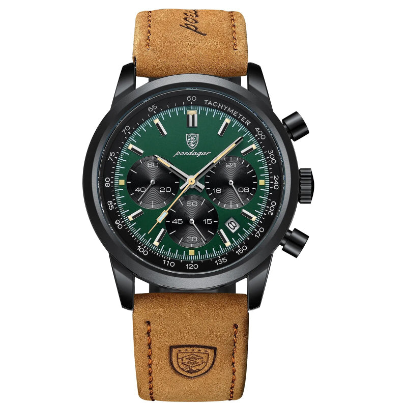 Luxury Men's Leather Strap Chronograph Quartz Watch