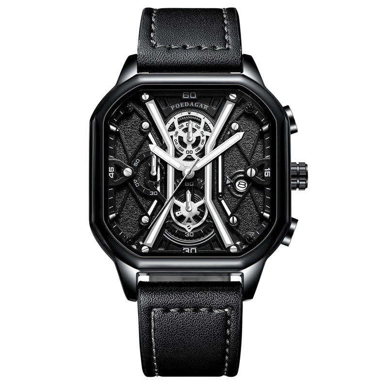 Fashion and Luxury Square Dial Luminous Quartz Watch for Men