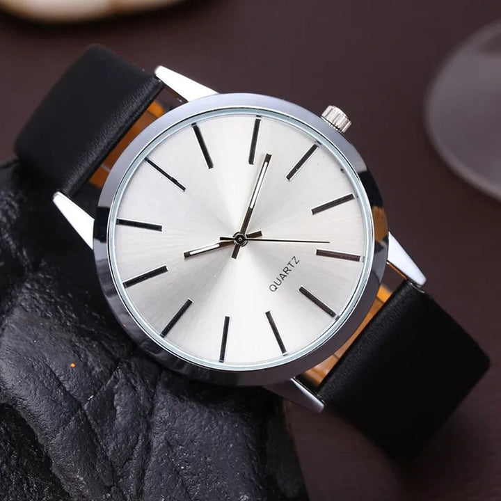 Minimalist Fashion Stick Dial with Leather Strap Quartz Watch