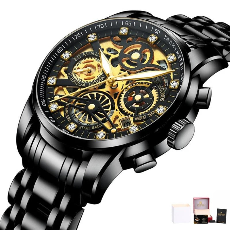 Skeleton Round Dial Luminous Quartz Watch for Men