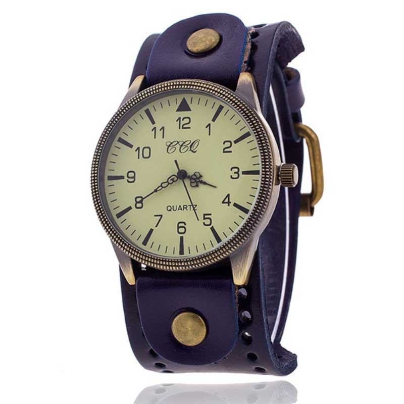 Vintage Style Large Dial with Thick Leather Strap Quartz Watches