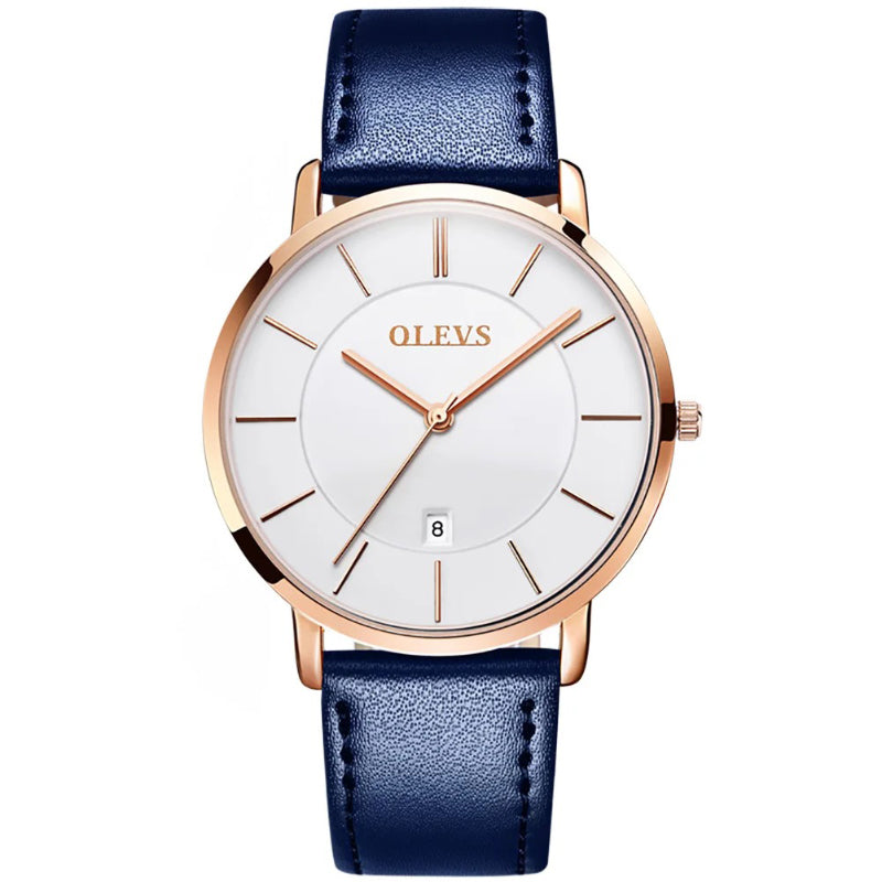 Ultra-thin Men's Round Pointer Quartz Watch with Calendar Display