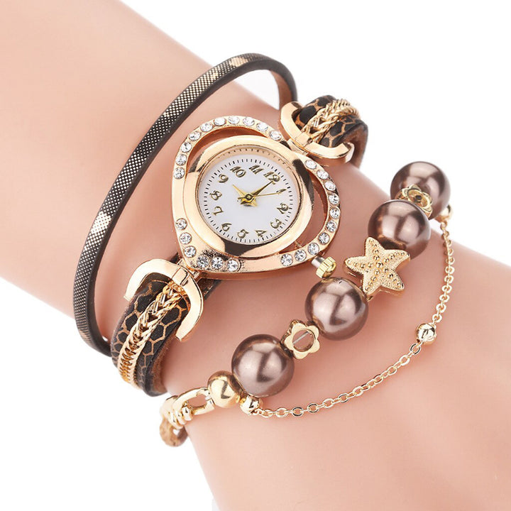 Summer Feeling Multi-layer Pearl and Charm Quartz Watch for Women