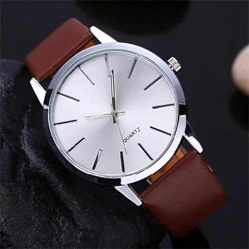 Minimalist Fashion Stick Dial with Leather Strap Quartz Watch