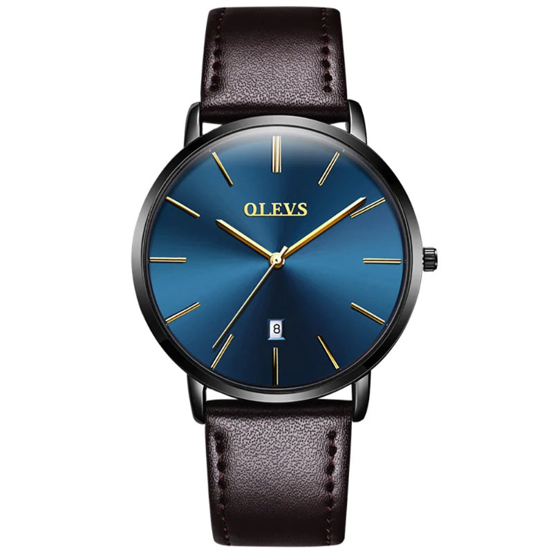 Ultra-thin Men's Round Pointer Quartz Watch with Calendar Display