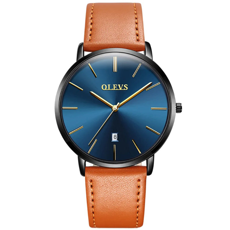 Ultra-thin Men's Round Pointer Quartz Watch with Calendar Display