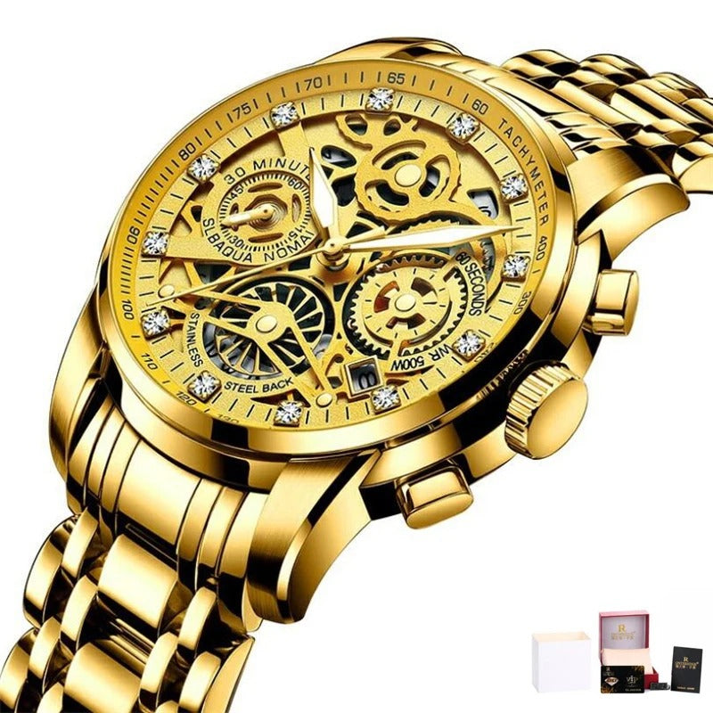 Skeleton Round Dial Luminous Quartz Watch for Men