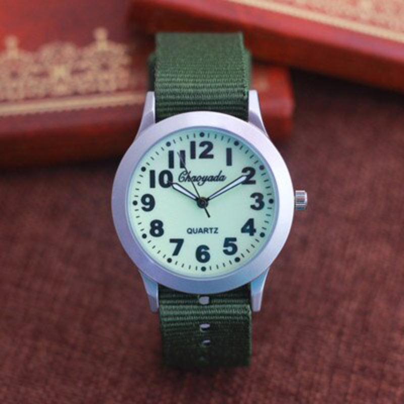 Luminous Quartz Watch with Canvas Strap for Kids