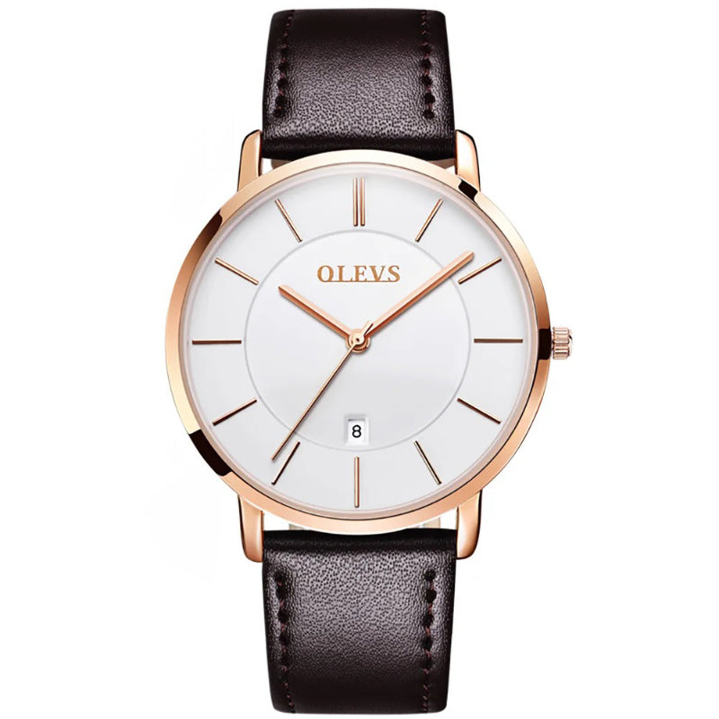 Ultra-thin Men's Round Pointer Quartz Watch with Calendar Display